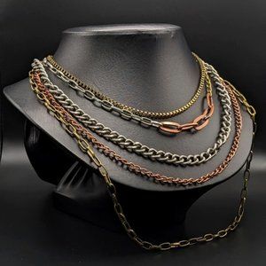 Grunge Multi Strand Mixed Metal Necklace